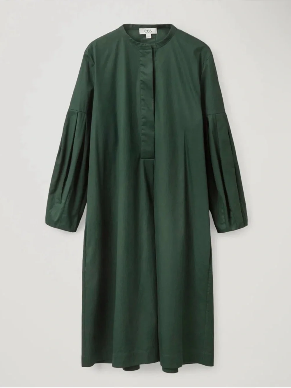 COS Forest Green Pleated-Sleeve Midi Dress - Picture 1 of 10